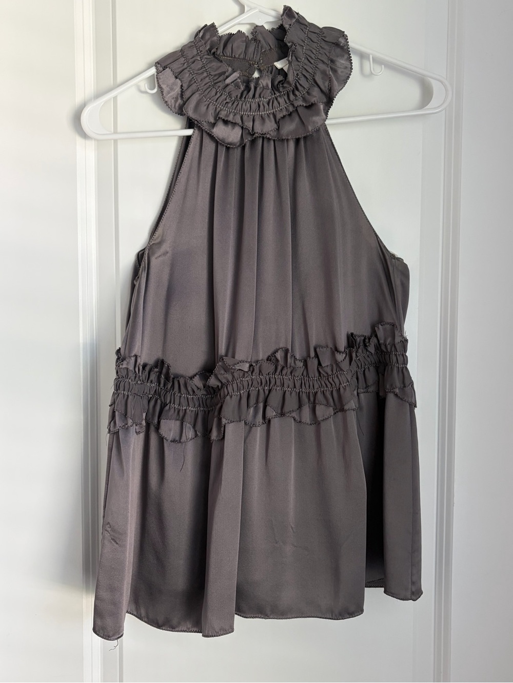 Sophie Max Gray Ruffle High-Neck Sleeveless Too